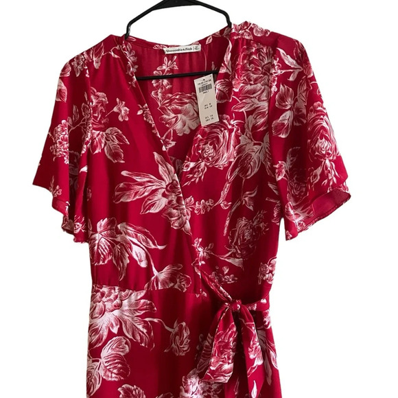 Abercrombie Red V-Neck Floral Maxi Dress Size Small Tall ST NWT - Picture 2 of 7